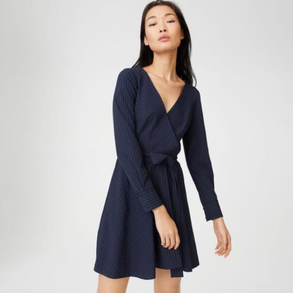 Club Monaco Navy Blue Stripe Wrap Dress